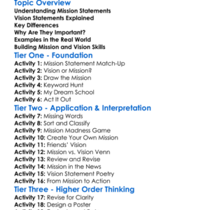 Mission And Vision Statements Worksheet Activity Booklet