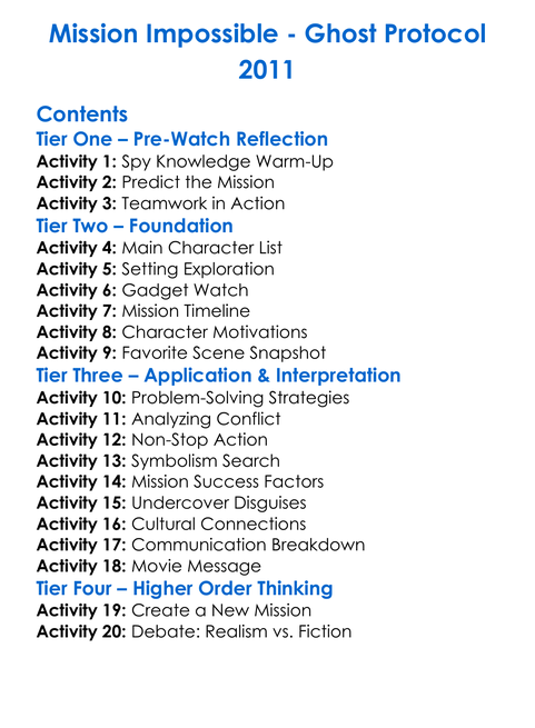 Mission Impossible Worksheet Activity Booklet