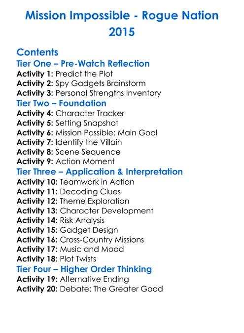 Mission Impossible Worksheet Activity Booklet