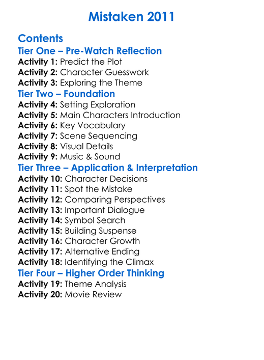 Mistaken 2011 Worksheet Activity Booklet