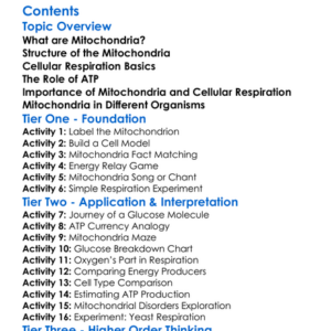 Mitochondria And Cellular Respiration Worksheet Activity Booklet