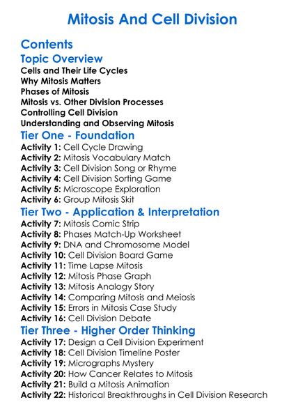 Mitosis And Cell Division Worksheet Activity Booklet