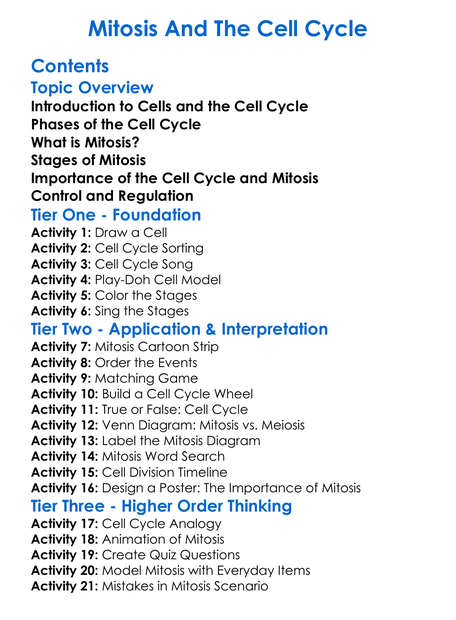 Mitosis And The Cell Cycle Worksheet Activity Booklet