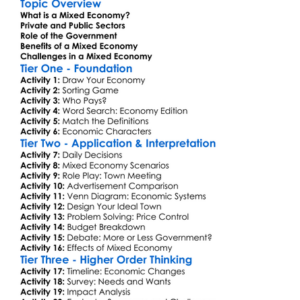 Mixed Economy Worksheet Activity Booklet