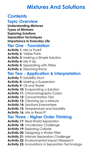 Mixtures And Solutions Worksheet Activity Booklet