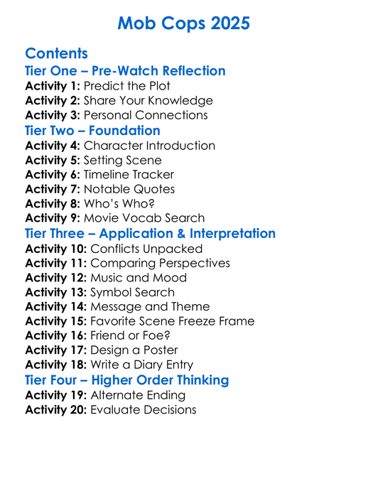 Mob Cops 2025 Worksheet Activity Booklet