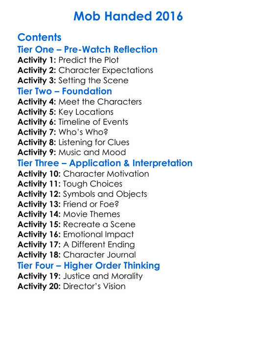 Mob Handed 2016 Worksheet Activity Booklet