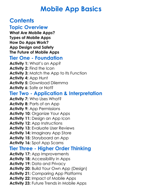 Mobile App Basics Worksheet Activity Booklet