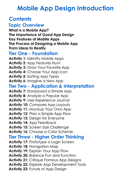 Mobile App Design Introduction Worksheet Activity Booklet