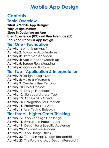 Mobile App Design Worksheet Activity Booklet