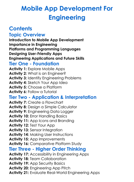 Mobile App Development For Engineering Worksheet Activity Booklet