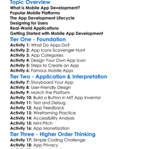 Mobile App Development Worksheet Activity Booklet