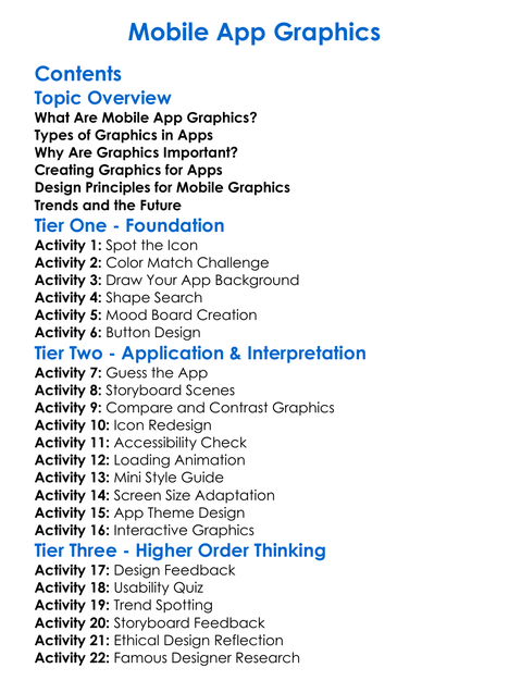 Mobile App Graphics Worksheet Activity Booklet