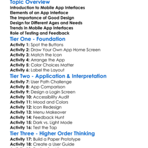 Mobile App Interfaces Worksheet Activity Booklet