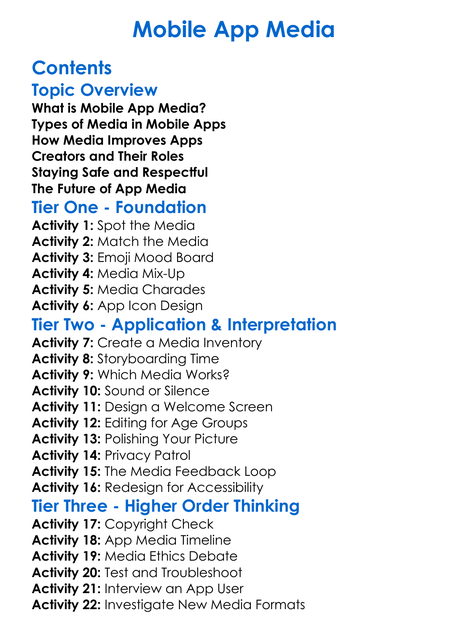 Mobile App Media Worksheet Activity Booklet