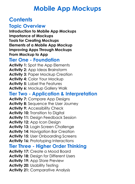Mobile App Mockups Worksheet Activity Booklet
