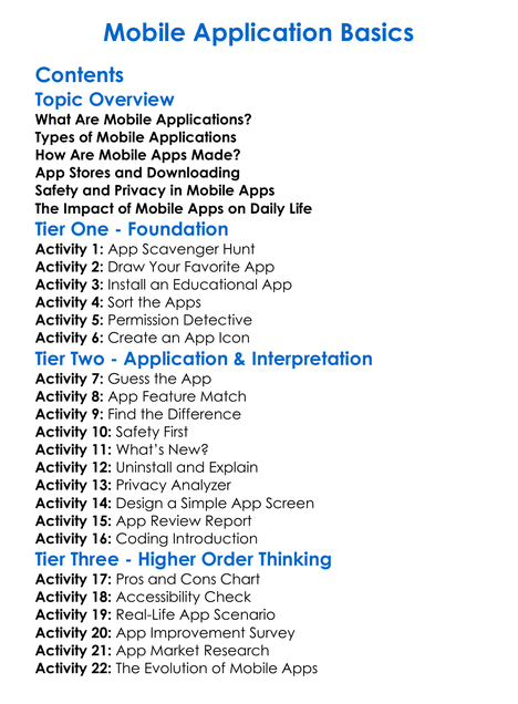 Mobile Application Basics Worksheet Activity Booklet