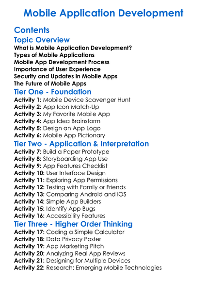 Mobile Application Development Worksheet Activity Booklet