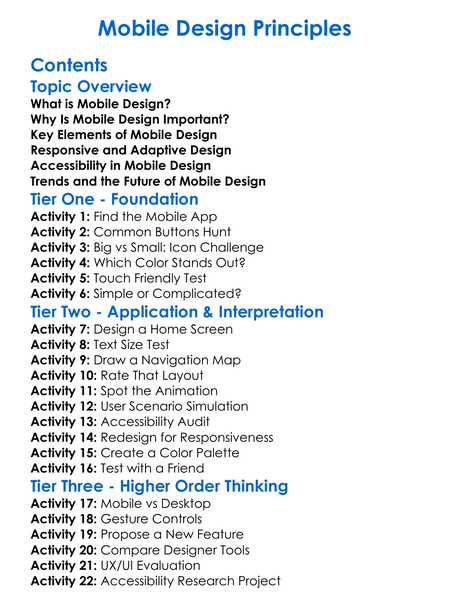 Mobile Design Principles Worksheet Activity Booklet