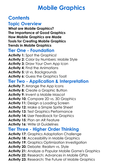 Mobile Graphics Worksheet Activity Booklet