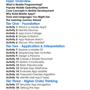 Mobile Programming Fundamentals Worksheet Activity Booklet