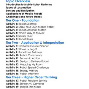 Mobile Robot Platforms Worksheet Activity Booklet