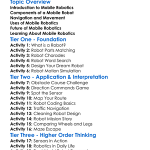 Mobile Robotics Worksheet Activity Booklet