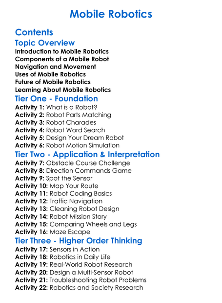 Mobile Robotics Worksheet Activity Booklet
