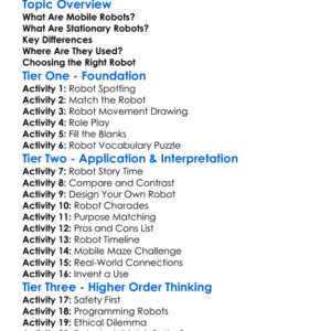 Mobile Robots Vs Stationary Robots Worksheet Activity Booklet