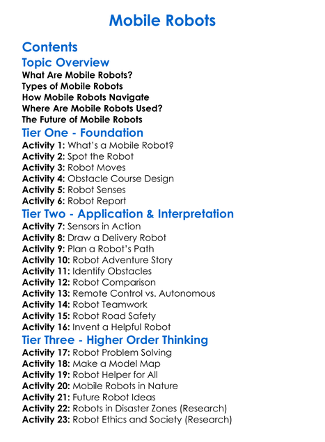 Mobile Robots Worksheet Activity Booklet