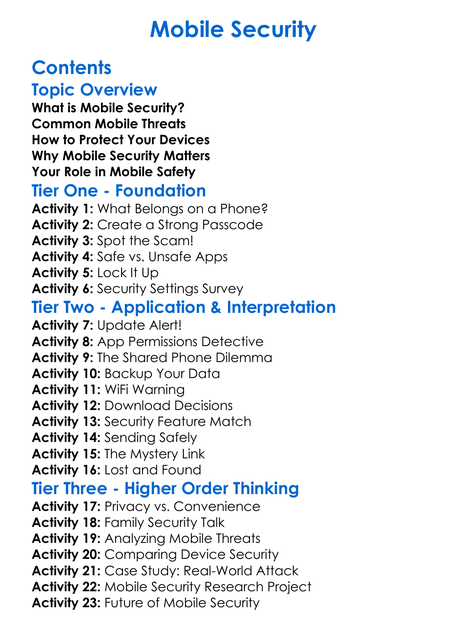 Mobile Security Worksheet Activity Booklet