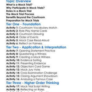 Mock Trial Participation Worksheet Activity Booklet