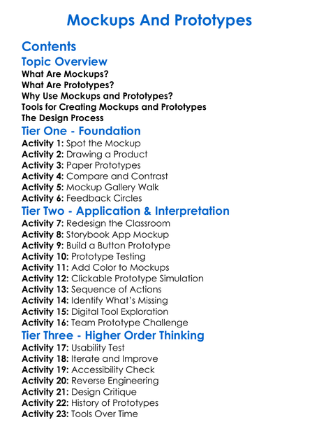 Mockups And Prototypes Worksheet Activity Booklet