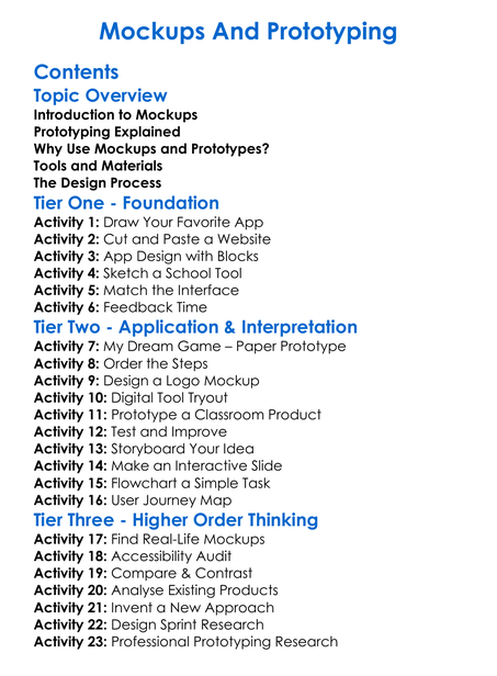 Mockups And Prototyping Worksheet Activity Booklet