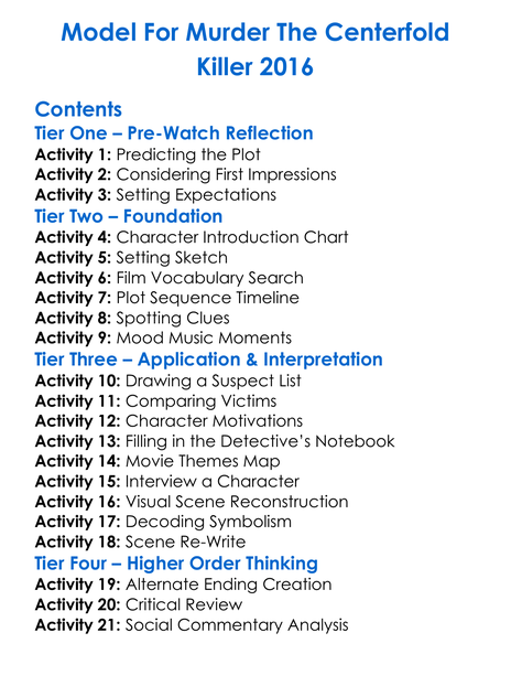 Model For Murder The Centerfold Killer 2016 Worksheet Activity Booklet