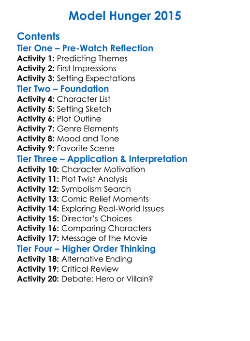 Model Hunger 2015 Worksheet Activity Booklet