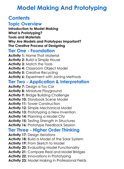 Model Making And Prototyping Worksheet Activity Booklet