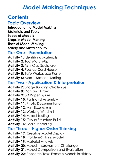 Model Making Techniques Worksheet Activity Booklet
