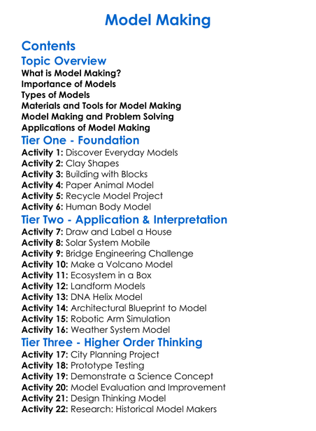 Model Making Worksheet Activity Booklet