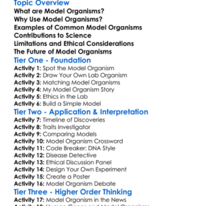 Model Organisms In Research Worksheet Activity Booklet