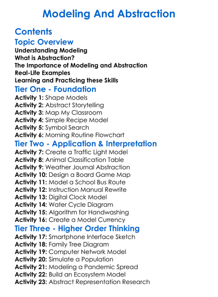 Modeling And Abstraction Worksheet Activity Booklet
