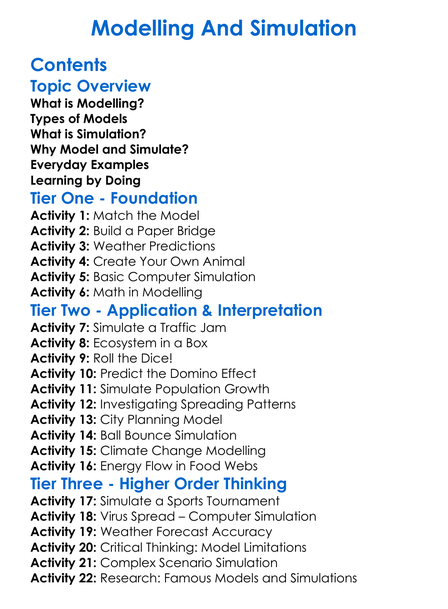 Modelling And Simulation Worksheet Activity Booklet