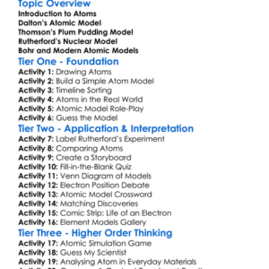 Models Of The Atom Worksheet Activity Booklet