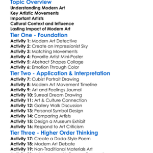 Modern Art And Cultural Movements Worksheet Activity Booklet