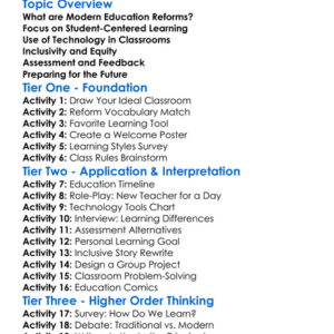 Modern Education Reforms Worksheet Activity Booklet