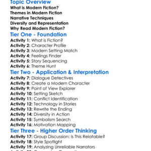 Modern Fiction Worksheet Activity Booklet