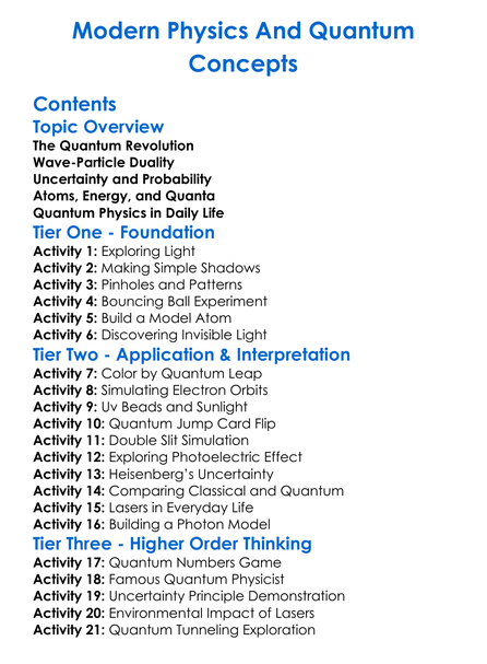 Modern Physics And Quantum Concepts Worksheet Activity Booklet