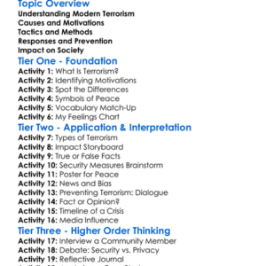 Modern Terrorism Worksheet Activity Booklet