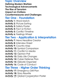 Modern Warfare And Terrorism Worksheet Activity Booklet