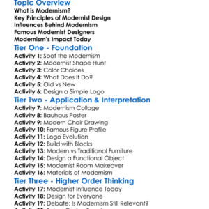 Modernism In Design Worksheet Activity Booklet